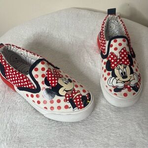 Disney Minnie‎ Mouse Red White Black Canvas Slip On Sneakers Sz 13